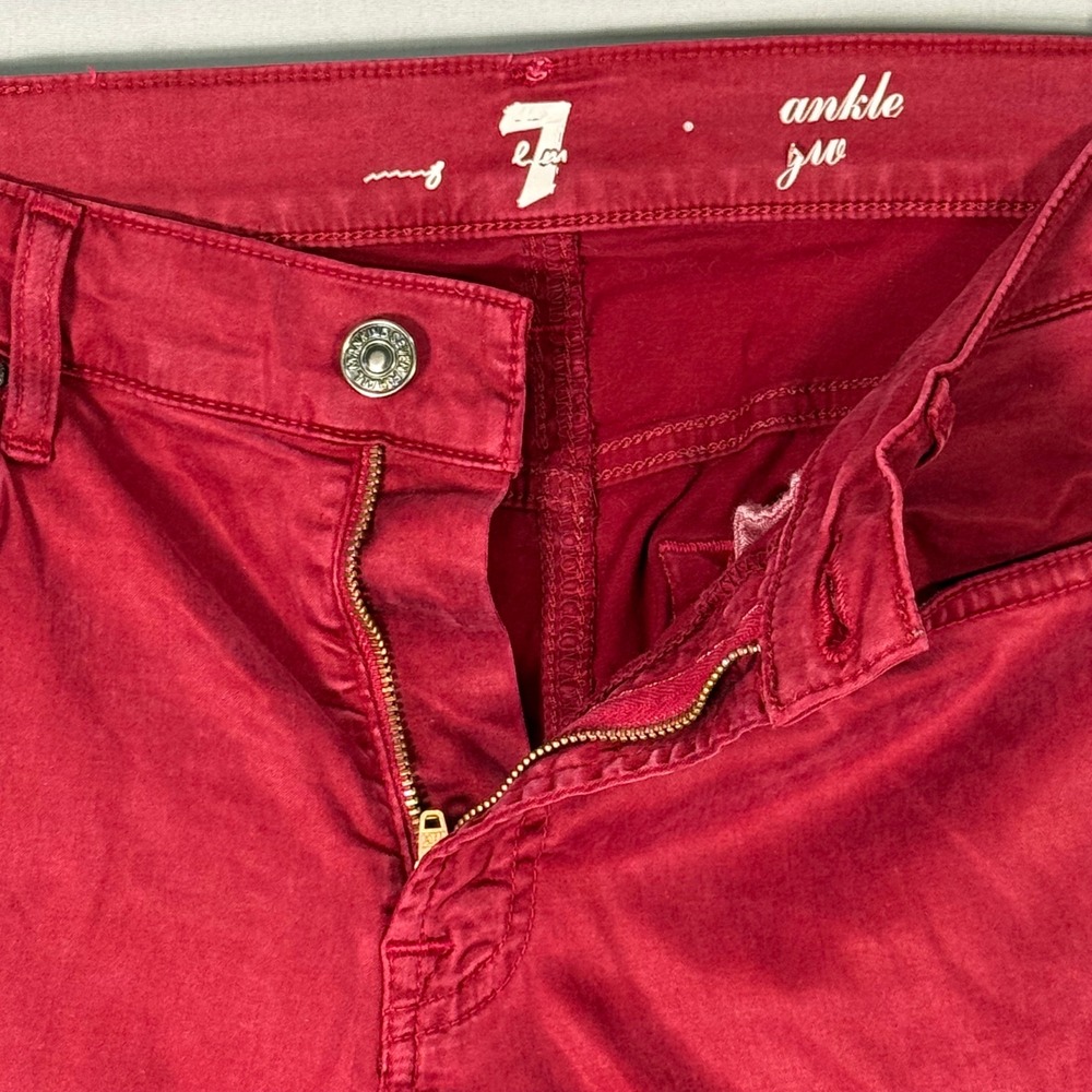 7 For All Mankind Ankle Gwen Red Skinny Jeans Raw Frayed Step Hem Size 27 - Picture 6 of 13